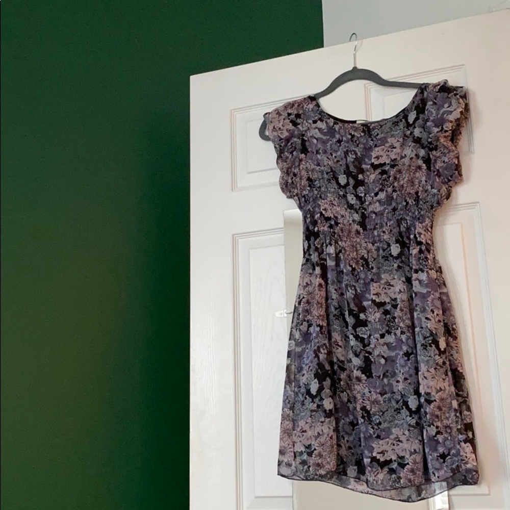Floral lavender mini dress with elastic waistband